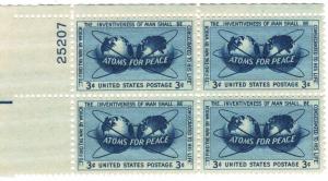 1070: Atoms for Peace - Plate Block - MNH - 25207-UL