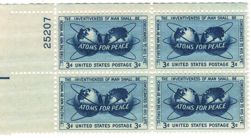 1070: Atoms for Peace - Plate Block - MNH - 25207-UL