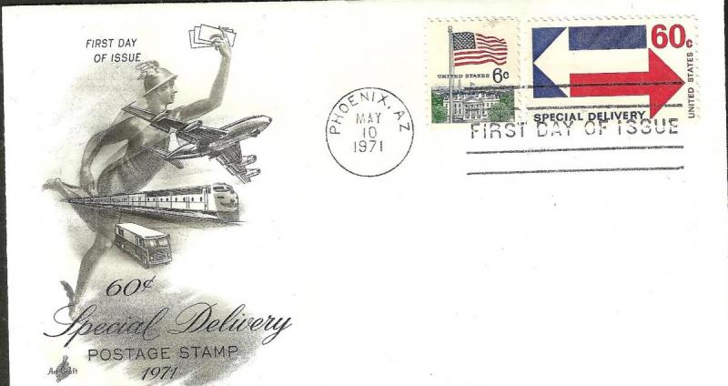 U.S. 1971 SPECIAL DELIVERY 60c #E23 on an ArtCraft FDC Cachet (TA2165461)