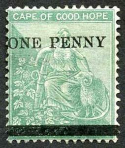 Cape of Good Hope SG33 1d on 1/- green M/Mint cat 150 pounds