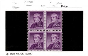 United States Postage Stamp, #1051 Mint NH Block, 1955 Susan B Anthony (AE)