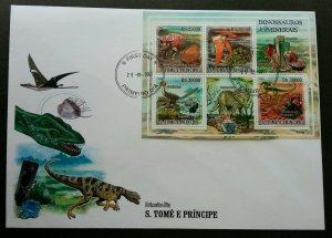 Sao Tome Dinosaurs And Minerals 2000 Prehistoric Stone (miniature FDC B) *rare