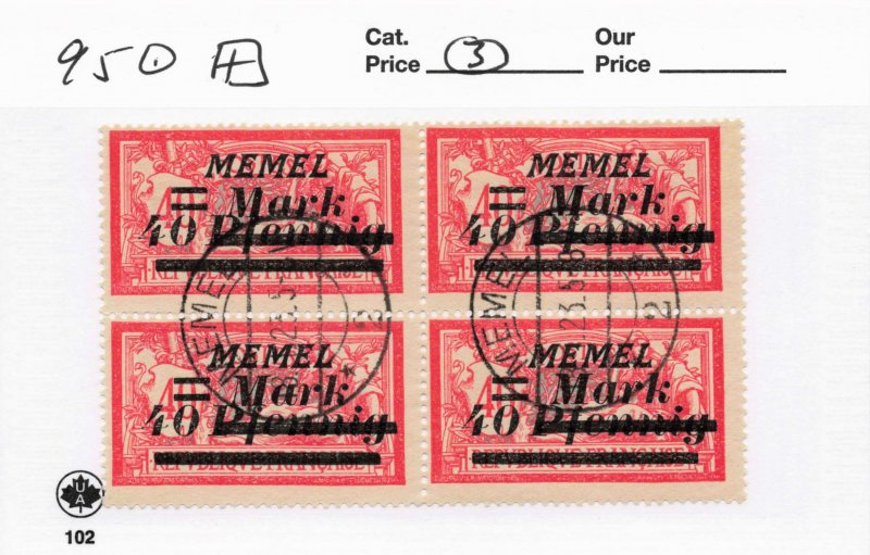 MEMEL   95   USED  BLOCK OF 4