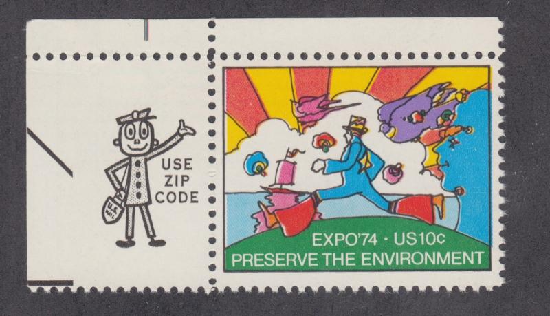 US Sc 1527 MNH. 1974 10c Cosmic Jumper, USE ZIP CODE w/ 3 Colors Shifted, ERROR