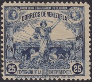 Venezuela 1910 25c Dark Blue Centenary. LM Mint. Scott 249, SG 333