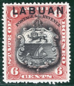 North Borneo LABUAN QV Stamp SG.67 6c Lake (1894) ARMS Mint {samwells}EBLUE117