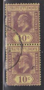 STRAITS SETTLEMENTS Scott # 116 Used - KEVII Definitive Pair Faults Spacefiller