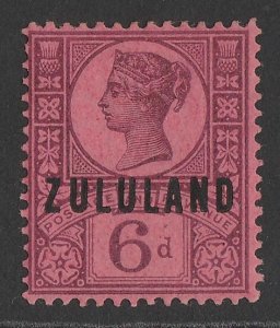 ZULULAND 1888 'ZULULAND' on QV GB 6d purple on rose-red. 