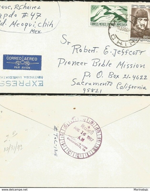 J) 1967 MEXICO, IMMEDIATE DELIVERY, HANDS WITH DOVE, FIRST AIR MAIL IN 1917, HOR 