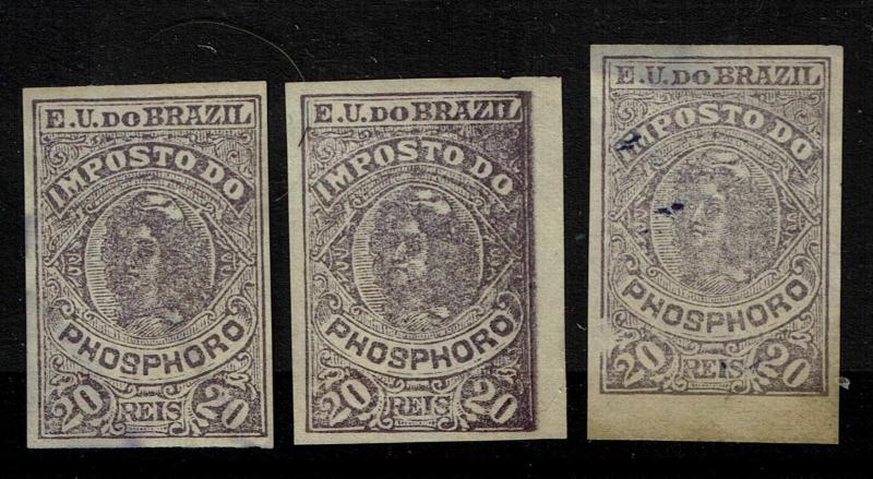 Brazil 3 Older Phoshoro Revenue Stamps Mint No Gum / Used - S2501