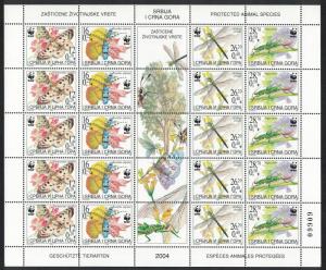 Serbia and Montenegro WWF Endangered Insects Butterflies Dragonfly Sheet of 5