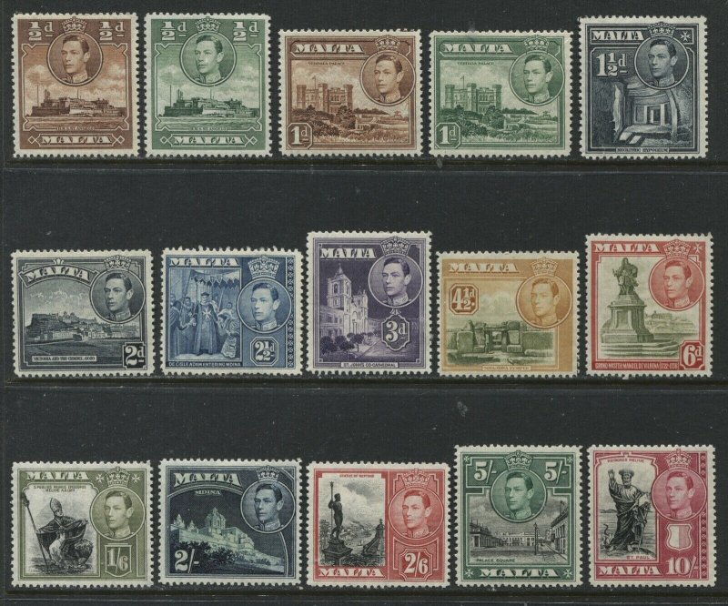 Malta KGVI 1938-43 various values to 10/ mint o.g. hinged