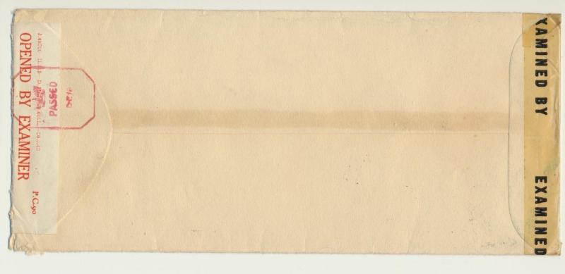 SOUTHERN RHODESIA -USA 1944 CENSOR (DE/8) COVER+TAPE, 3d RATED  (SEE BELOW)