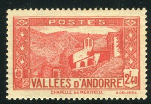 FRENCH ANDORRA; 1932 early Pictorial issue fine Mint hinged 2.40Fr. value