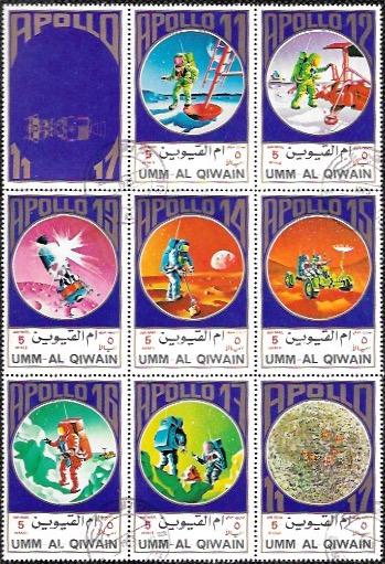 Ajman 1972  Set of 8 stamps - Apollo 11 - 17. Astronauts, Lunar, Rover