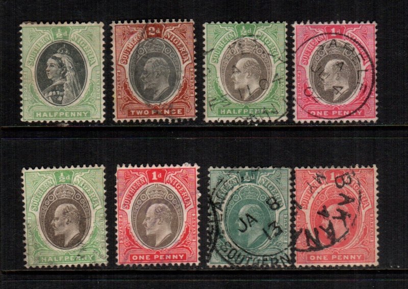 Southern Nigeria  8 different used and mint hinged