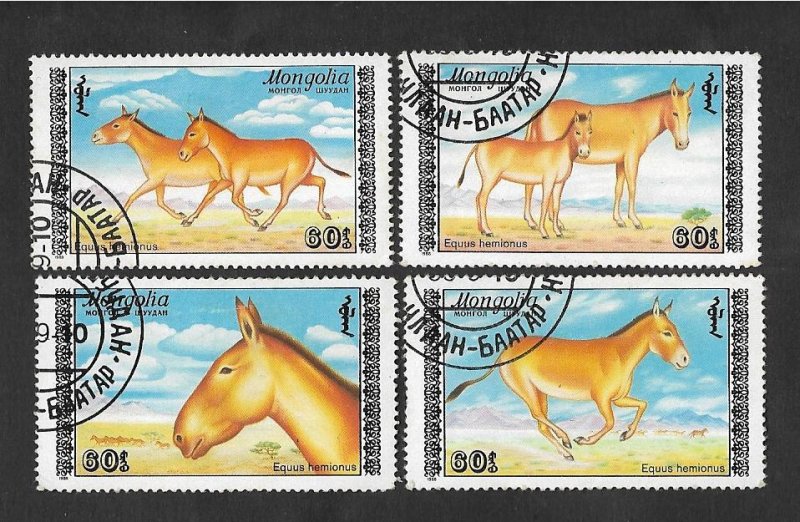 SE)1986 MONGOLIA, PROTECTED FAUNA - PRZEWALSKI'S HORSE, 4 STAMPS CTO