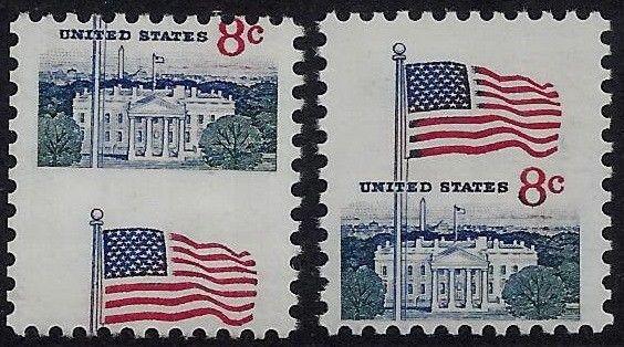 1338F - 8c HUGE Horiz Misperf Error / EFO Thru the Middle Flag & White House MNH