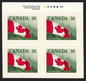 FLAG over FOREST = Canada 1989 #1191 = MNH BLOCK of 4 w/COLOR ID, from BKLT