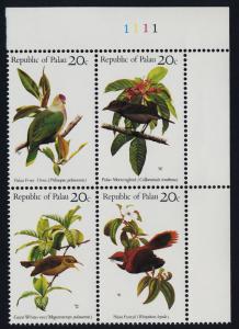 Palau 8a TR Block Plate 1111 MNH Birds