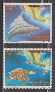 MEXICO Scott # 1281-2 - Mint Hinge Remnant - Turtles & Whales