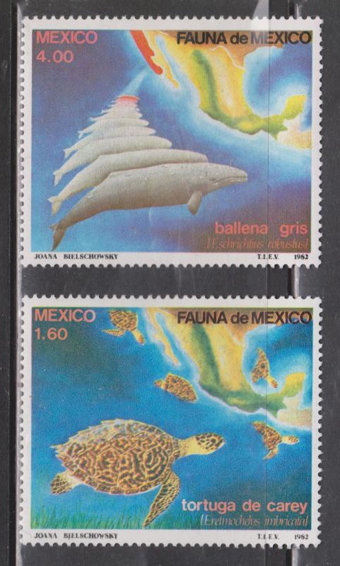 MEXICO Scott # 1281-2 - Mint Hinge Remnant - Turtles & Whales