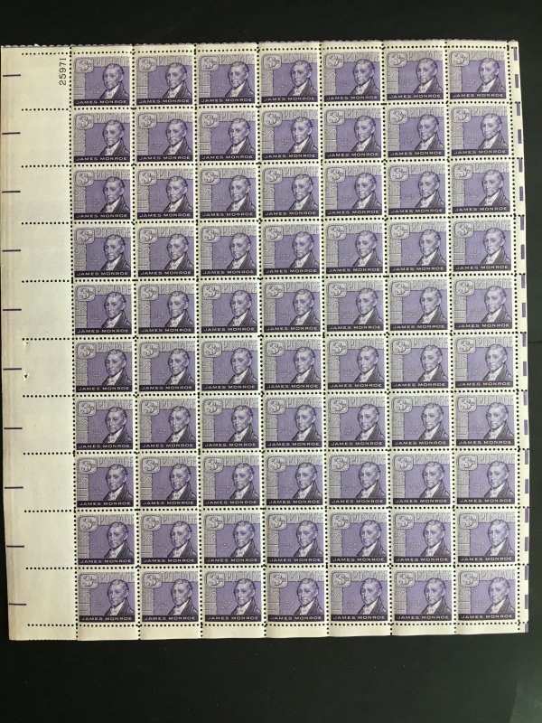 1958 sheet of postage stamps, James Monroe Sc# 1105