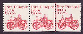 1908 Fire Pumper MNH plate #3 coil strip of three