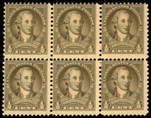 US Sc 704 MNH BLOCK of 6 - 1932 ½¢ - Washington at Age 45 - See Scan