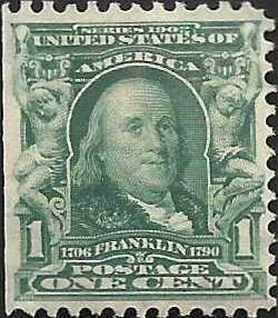 # 300 Blue Green Mint No Gum Ben Franklin
