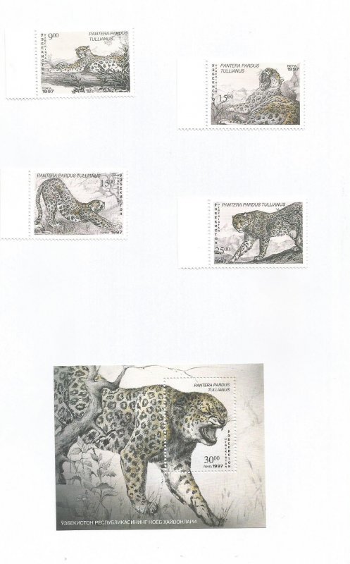 UZBEKISTAN - 1997 - WWF, Snow Leopard - Perf 4v Set & Souv Sheet - M L H