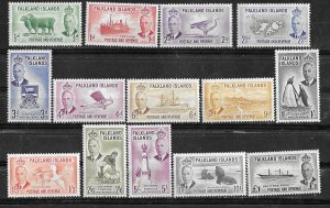 Falkland Islands # 102-20 George VI series 1952 complete (14) VLH Unused