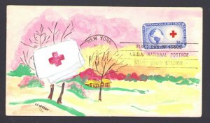 FDC 1016  J.R. Crosby Signed Hand Painted All Over 1952 International Red Cross
