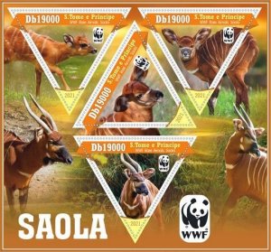 Stamps. Fauna Animals WWF Saola  1+1 sheets perforated 2021 year Sao Tome