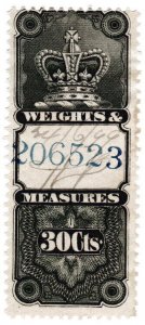 (I.B) Canada Revenue : Weights & Measures 30c (1876)