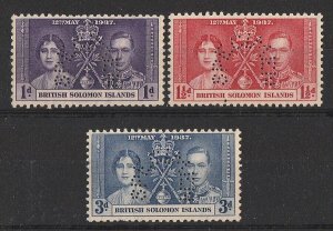 SOLOMON ISLANDS 1937 KGVI Coronation set 1d-3d perf SPECIMEN. MNH **. 