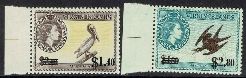 BRITISH VIRGIN ISLANDS 1962 QEII BIRDS SURCHARGED $1.40 AND $2.80 MNH **
