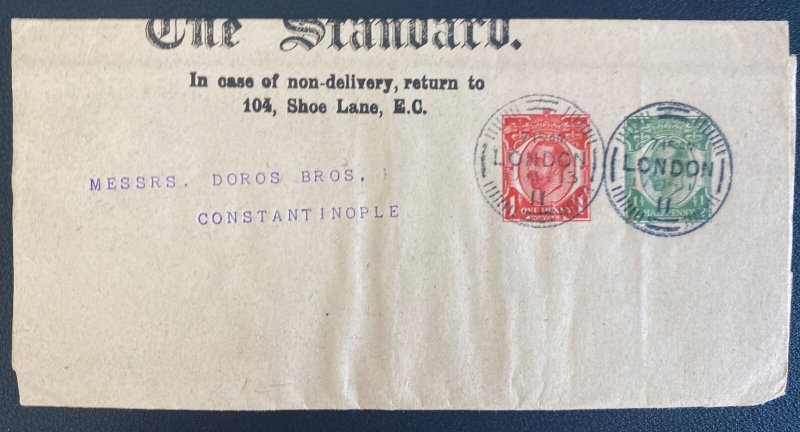 1913 London England Stationery Advertising Wrapper Cover To Constantinople 