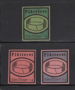 German Advertising Stamps, Lot of 3 Plätterei (Steam Laundry), Alte Elster