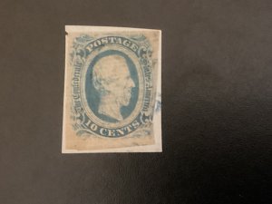 CSA Confederate  #12AD used Blue Town Cancel on Piece