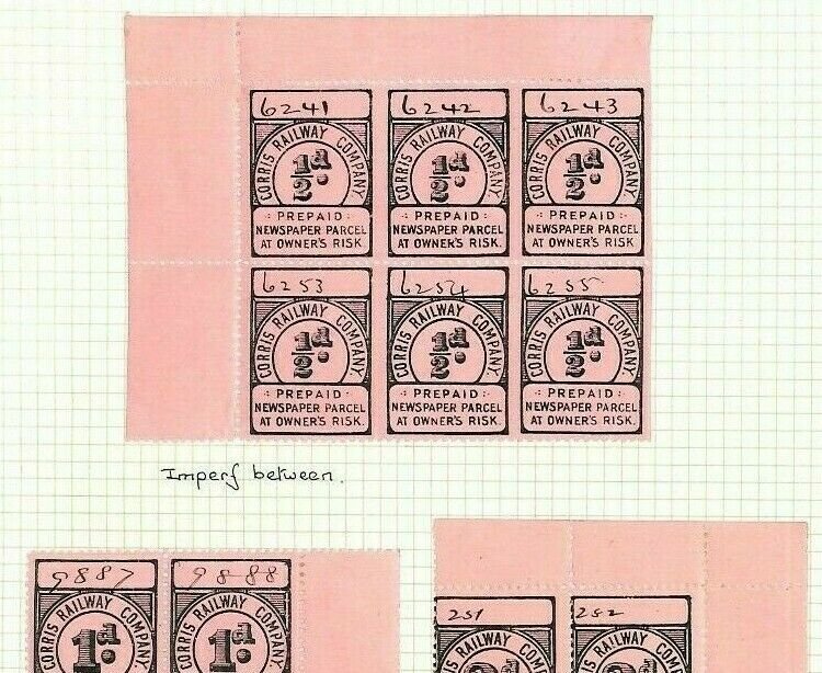 GB WALES Corris Railway Co Stamps ERROR IMPERF BETWEEN Block{6} RARE 1895 Ap185