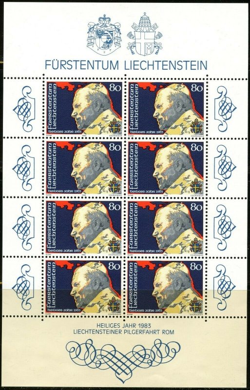 LIECHTENSTEIN Sc#766 1983 Pope John Paul II M/S of 8 Mint NH Cpl