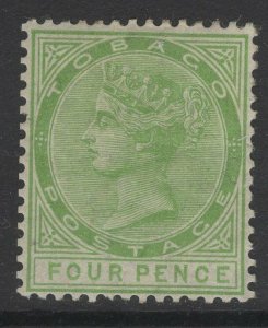 TOBAGO SG10 1880 4d YELLOW-GREEN MTD MINT