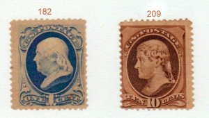 #182 One cent  Franklin, #209 Ten cent Jefferson Unused NG ⭐⭐⭐⭐⭐