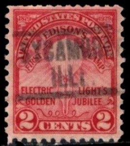 1929 US Scott #- 656 2 Cents Edison's First Lamp Sycamore Ill. Precancel...