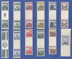 CZECHOSLOVAKIA 11 Diff. F-VF Mint LH Gutter Pairs, Cathedrals, Castles, Palaces