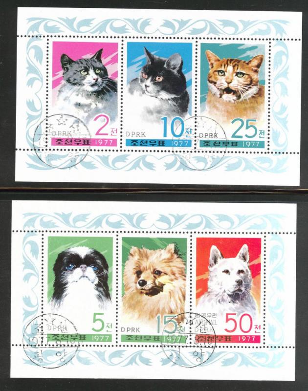 Korea DPRK Scott 1609a &1612a Used CTO 1977 Cat Dog set