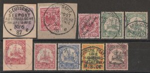 NEW GUINEA - GERMAN Postmarks Shipmail types on Numeral, Eagle & Yacht issues. 