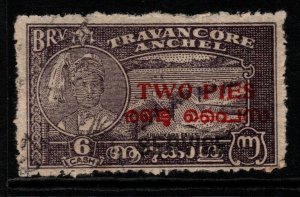 INDIA-TRAVANCORE-COCHIN SG1 1949 2p on 6ca BLACKISH-VIOLET USED