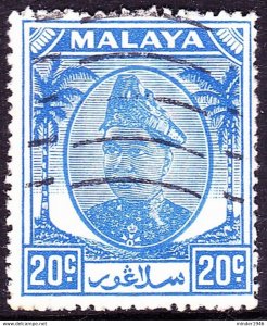 MALAYA SELANGOR 1952 20c Bright Blue SG102 Fine Used